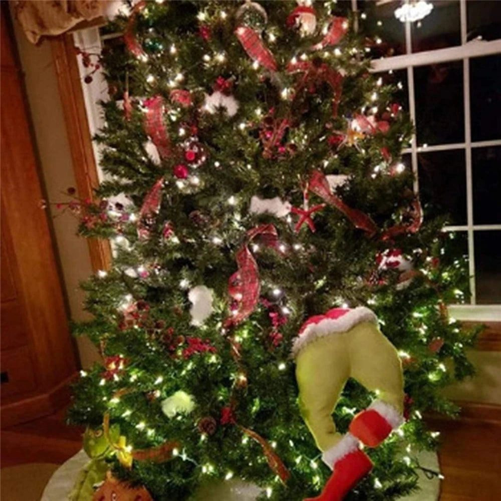 Christmas Elf Leg Plush Toy Xmas Tree Decoration Props Santa Claus Green Artificial Leg Children's Toy Christmas Home Decor